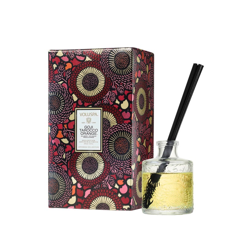 Voluspa Goji Tarocco Orange Scented Reed Diffuser, 3.4 oz, Luxury Citrus Diffuser, Oil Reed Diffusers for Home, Handcrafted in The USA - Image 1